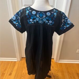 Rebecca Taylor | Black cotton Dress with Blue Embroidery, Sz 10